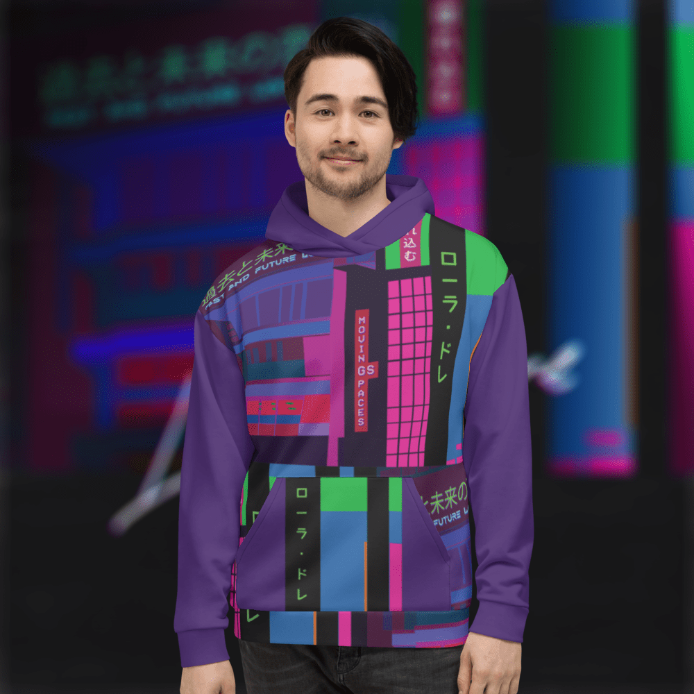 Moving Spaces - Unisex Hoodie (Synthpop Edition - Purple) - Image 3